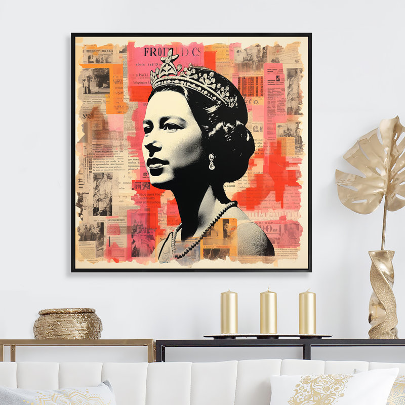 Queen Elizabeth S Magazine Collage II - célébrité, art mural, Cadre photo noir, H 30 po x l 30 po