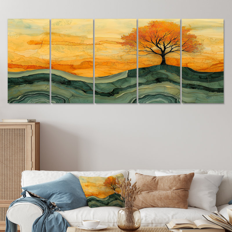 Bouleau d'automne avec racines de la sérénité I - Art mural arbre - Art mural moderne sur toile, H 28 po x l 60 po, 5