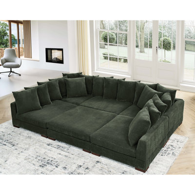 Large Seating 5 - Seat Corduroy Modular Sleeper Sectional, Dark , 16 Toss Pillows, Design For Custom Space In , Middle Firm Cushions, Assembly With No Extra Parts Required Sectional Customizable
