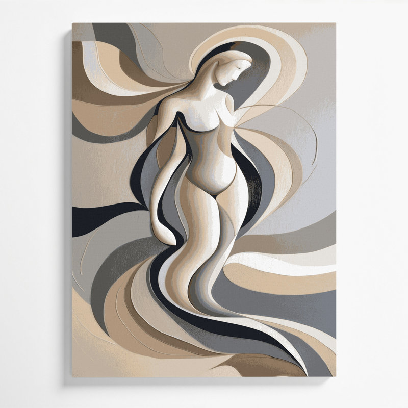 Abstrait art figuratif sur toile beige, H 20 po x l 16 po