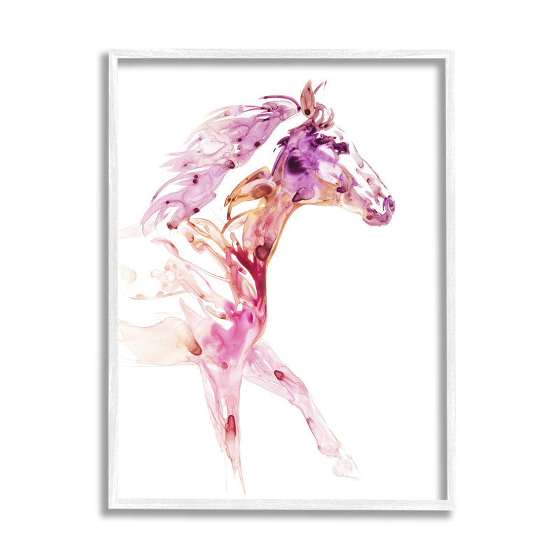 Abstrait cheval rose au galop par Julie Chapman - cadre flottant, impression sur bois, H 30 po x l 24 po x P 1,5 po