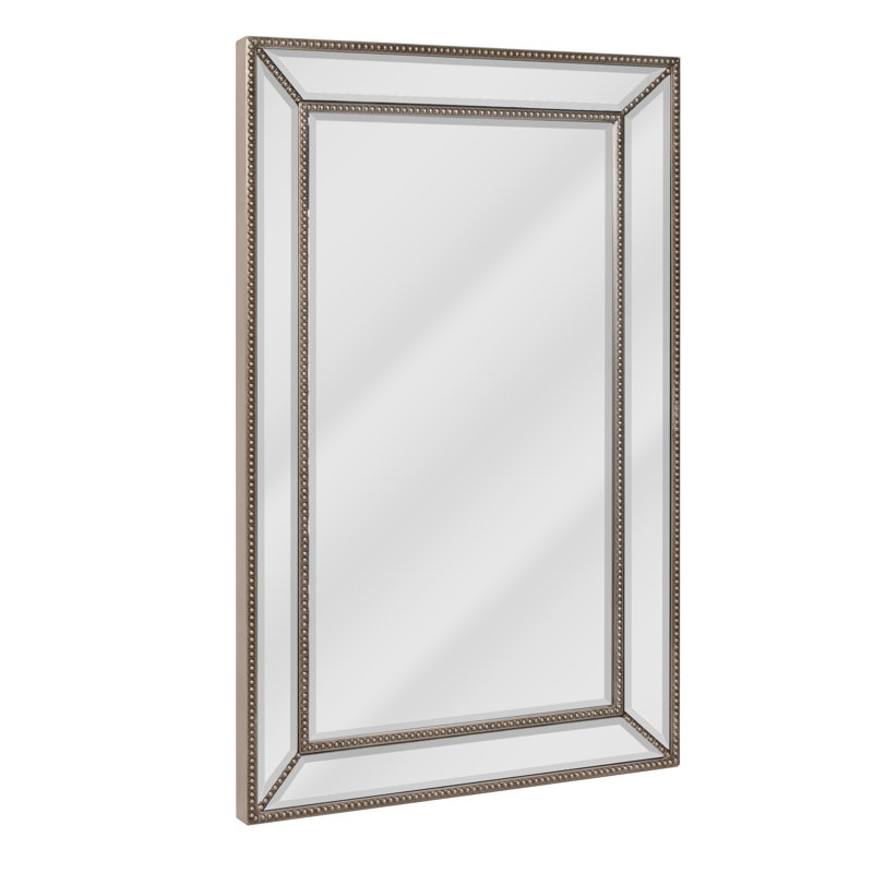 Metro Beaded 24x36" Champagne Silver Beveled Glass Framed Decorative Antique Venetian Vintage Mirror for Bathroom Vanity, Entryway Wall, Powder Room