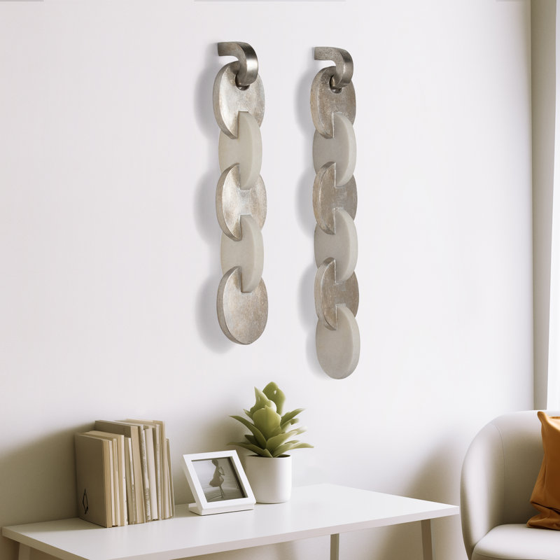 Modern Quartz Resin Wall Hanging Wall Decor with Linked Oval Disc Design, Ideal for Home, Office, Bedroom, or Living Room Accent Decor, Set of 2 - 31", 27" Brown