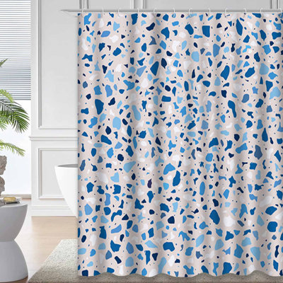 Abstract Granite Marble Floor Blue Shower Curtain with 12 Hooks