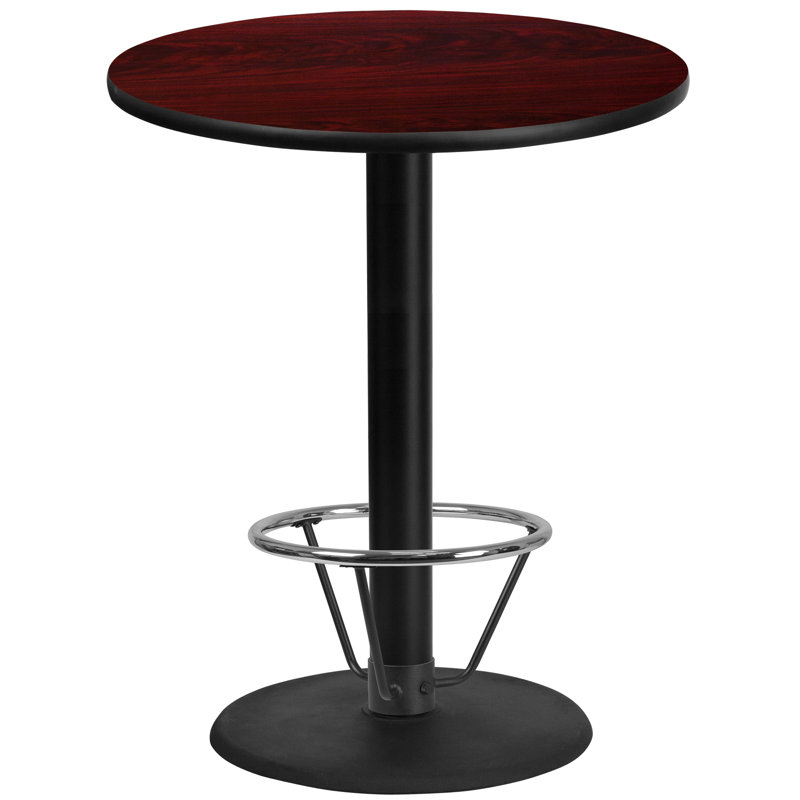 Plateau de table rond en stratifié 24 po Basinger et base de table ronde à hauteur de barre 18 po Basinger, Acajou