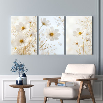 Ensemble de 3 tableaux muraux sur toile à motifs de marguerites blanches, pour la décoration du salon et de la chambre.