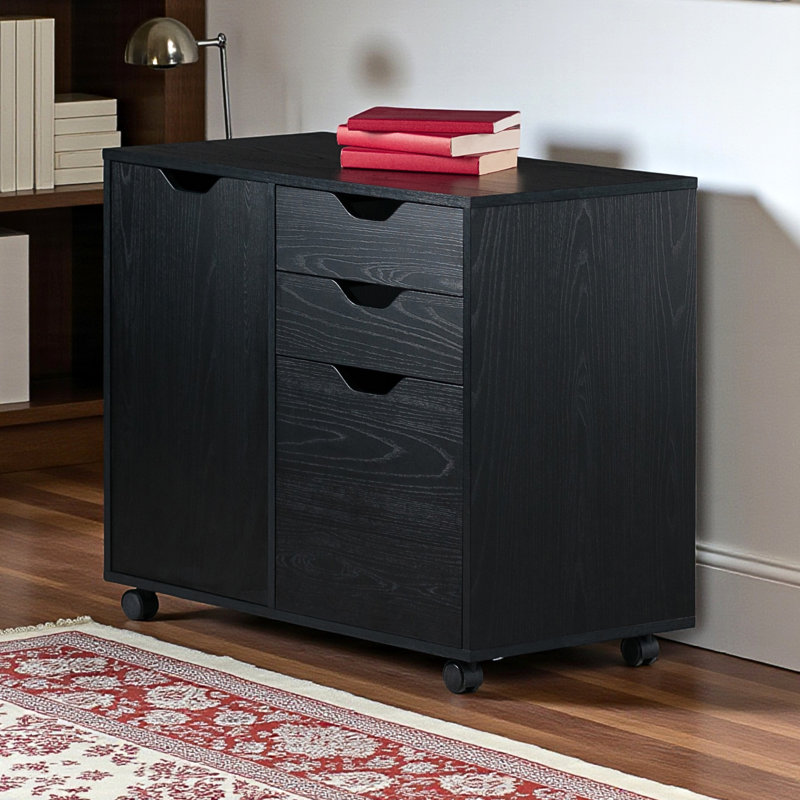 Sutton 5-Drawer Mobile Cabinet With Filing Drawer In Black, 26.14'' H X 30.50'' W X 15.87'' D, Black