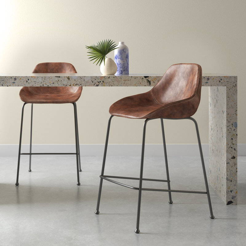 Tabouret de bar et de comptoir Garner, Simili-cuir brun rétro, Tabouret de comptoir (assise de 26 po de hauteur)