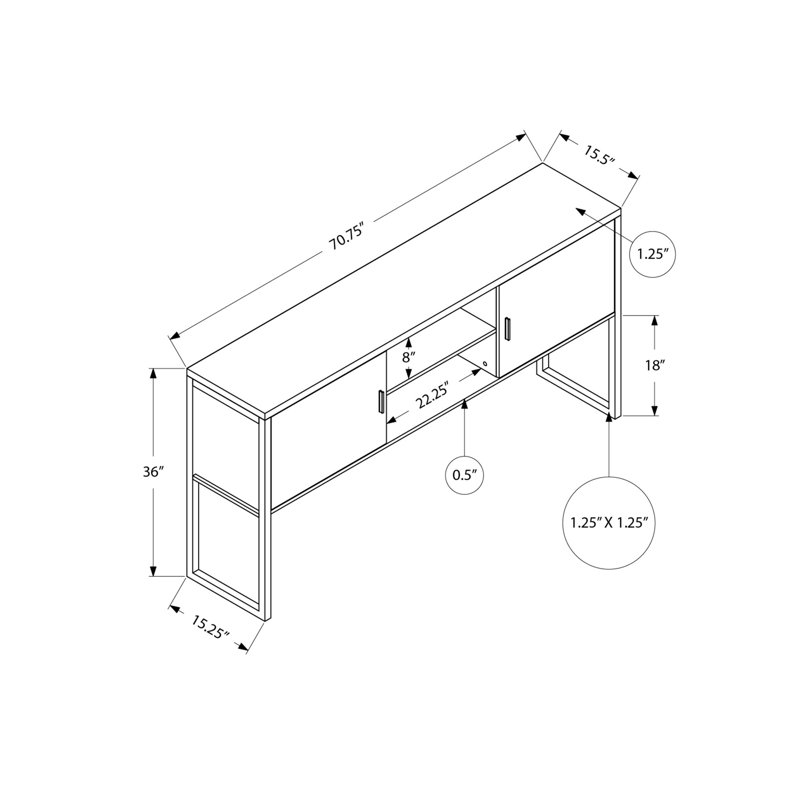 Homi Office Table, 2 Cabinets, 71 Inch, Metal, Gray Laminate
