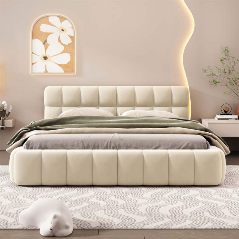Delphia Upholstered Platform Bed, Beige
