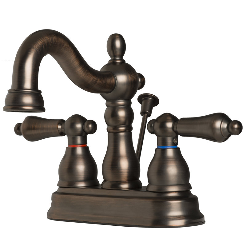 Two Handle Centerset Lavatory Faucet with Drain Assembly, Brushed bronze