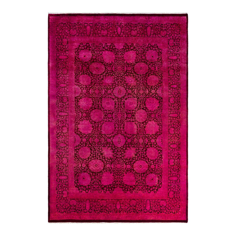 Tapis unique noué à la main Fine Vibrance - rose, 6 pi 1 po x 9 pi 1 po