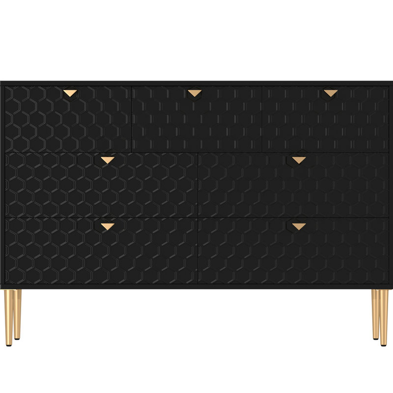 Buffet contemporain 7, finition noire, fabrication en fer, pour l'organisation de la chambre à coucher et du salon - Buffet surélevé en nid d'abeille noir