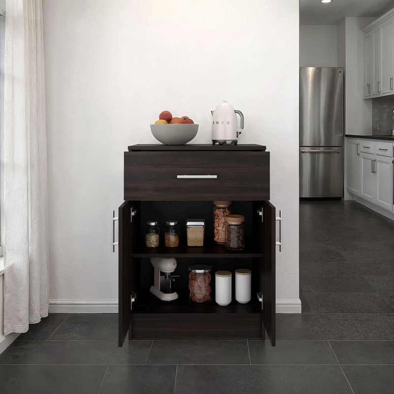 Armoire-garde-manger à un tiroir, deux tablettes intérieures, noir Mayque
