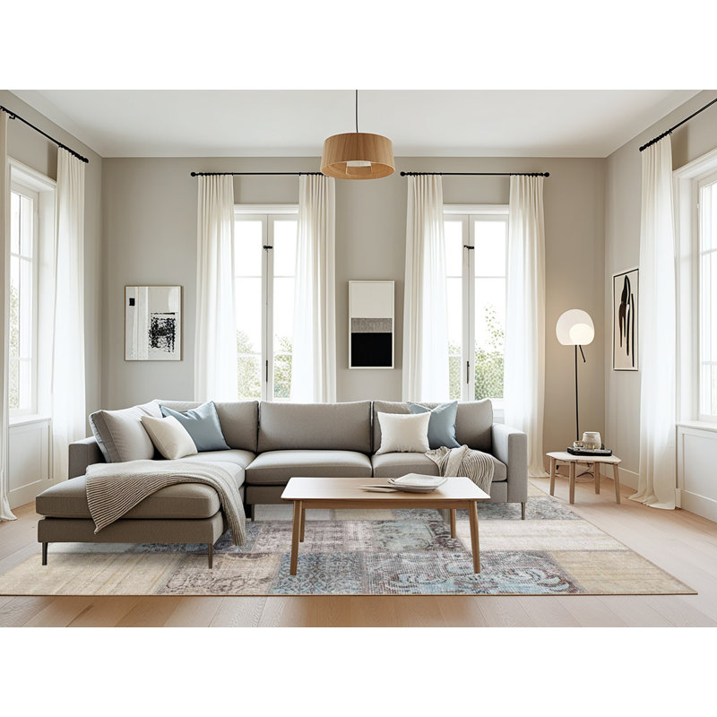 Tapis gris/beige/noir contemporain, Rectangle 8 pi x 10 pi