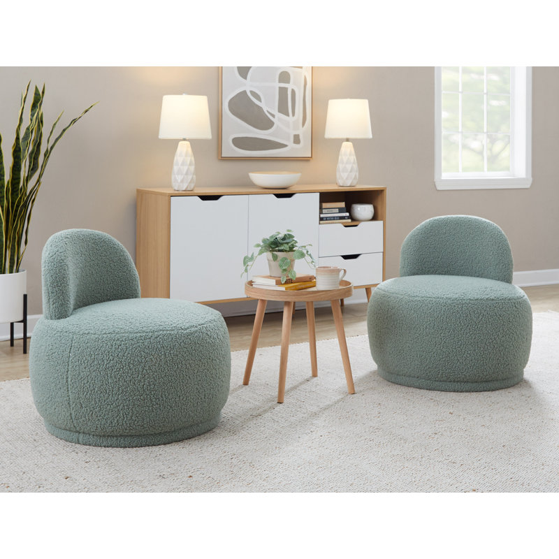 Alara Side Chair with Sherpa Fabric, Green Fabric