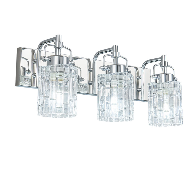  Luminaire de meuble-lavabo moderne avec abat-jour en cristal, Chrome, Trois lumières