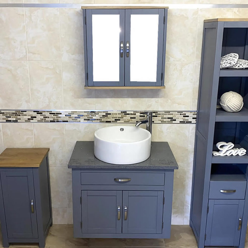 Bridgwater 750mm Single Bathroom Vanity with Vessel Stone Basin, Grey Quartz