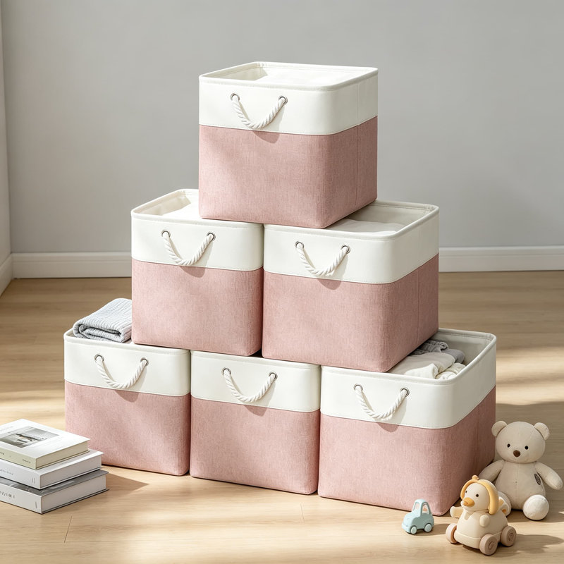 Bacs de rangement 13 x 13 pouces avec carton inférieur renforcé, 6 grands cubes de rangement pliables en tissu avec poignées pour tablettes, placards et rangement pour la lessive