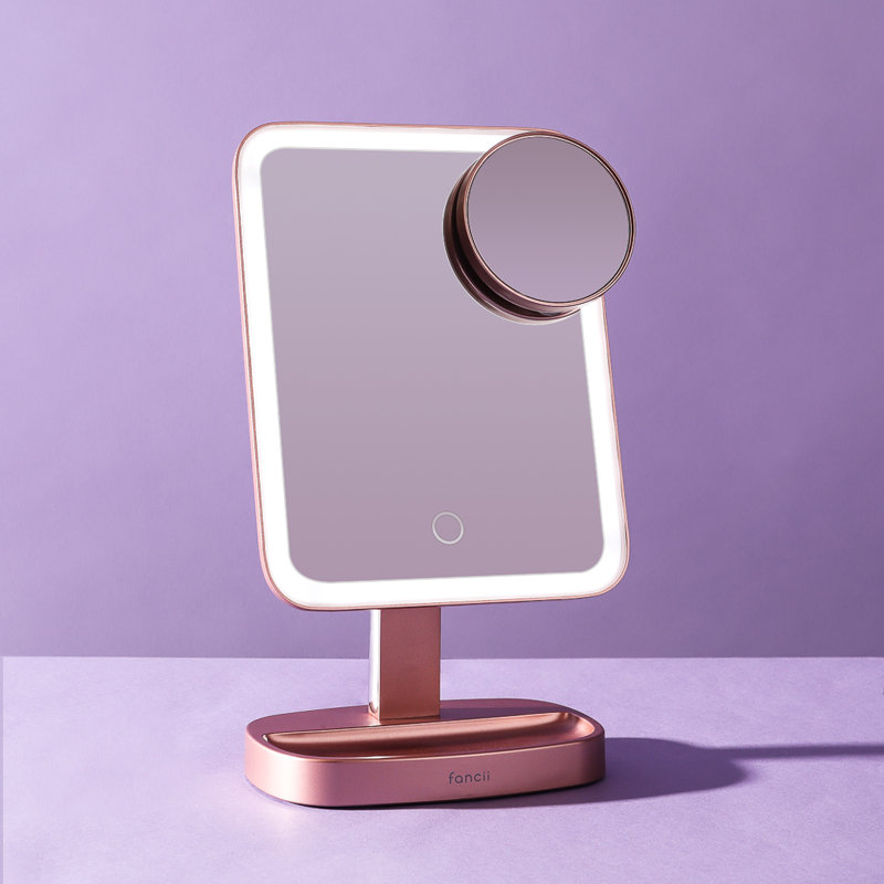Aura Rose Gold Beveled LED Lighted Makeup Mirror with 15x Magnification