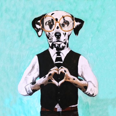 Dalmatien avec cœur à doigts - peinture sur toile tendue