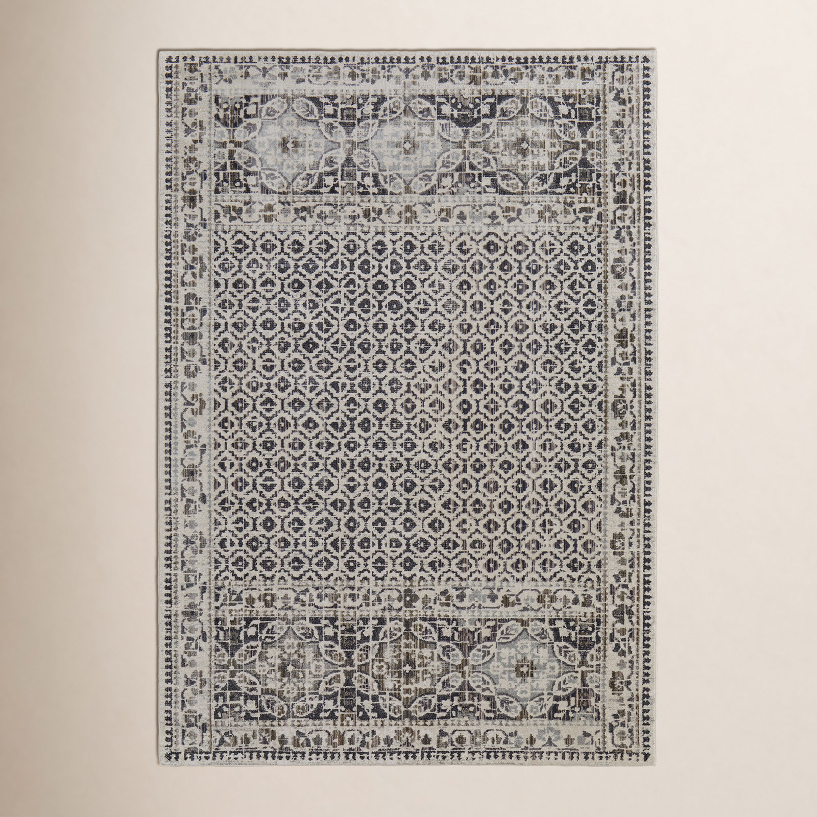 Chander Charcoal Ivory Oriental Rug, Rectangle 6'7" x 9'6"