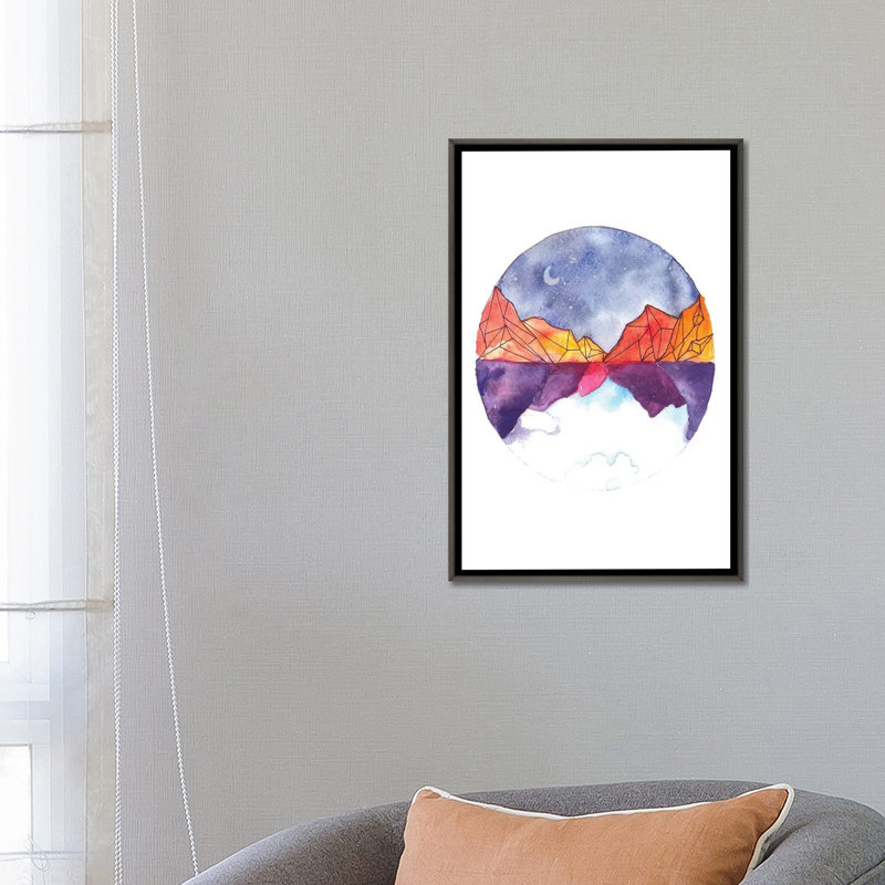 Art circulaire, Toile encadrée de bois rustique foncé, H 26 po x l 18 po x P 1,5 po