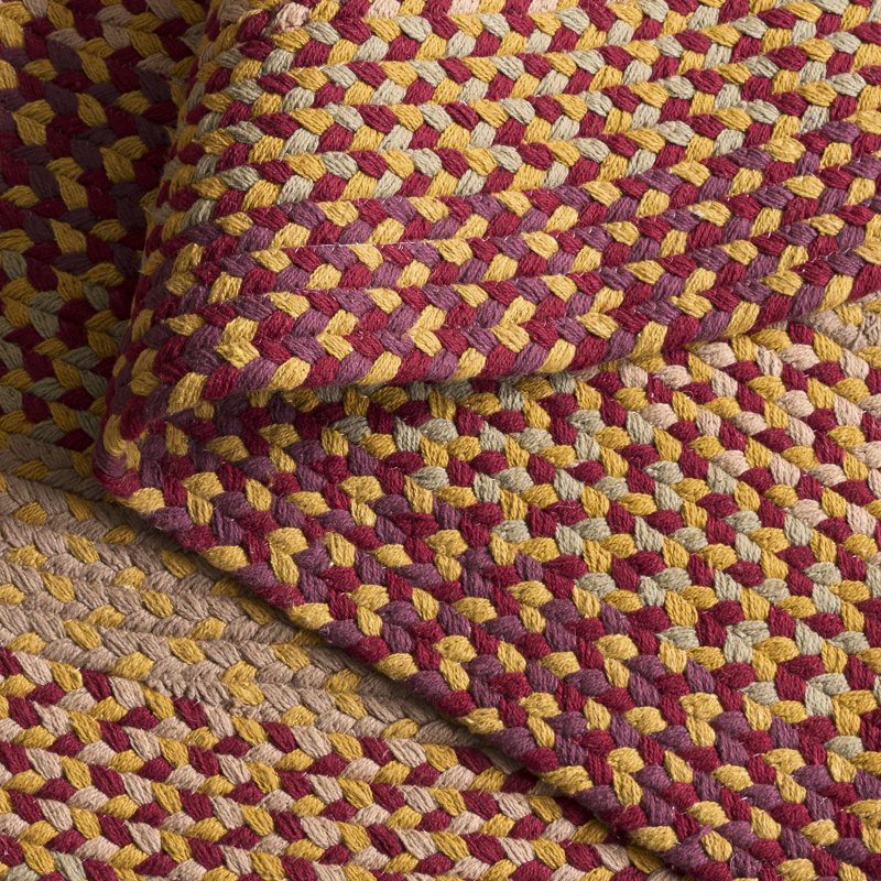 Tapis géométrique tressé à plat en coton et autres en jaune et rouge, Ovale 4 pi x 6 pi