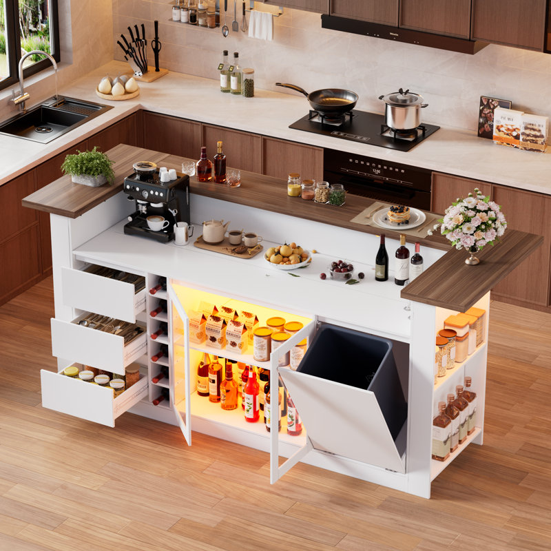 Grand îlot de cuisine 86,6 po avec rangement et poubelle