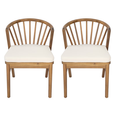 Set Of 2 Acacia Wood Outdoor Dining Chairs With Cushions, Available In Light Wash & Teak Finish, Patio Chairs For Backyard, Garden & Poolside
