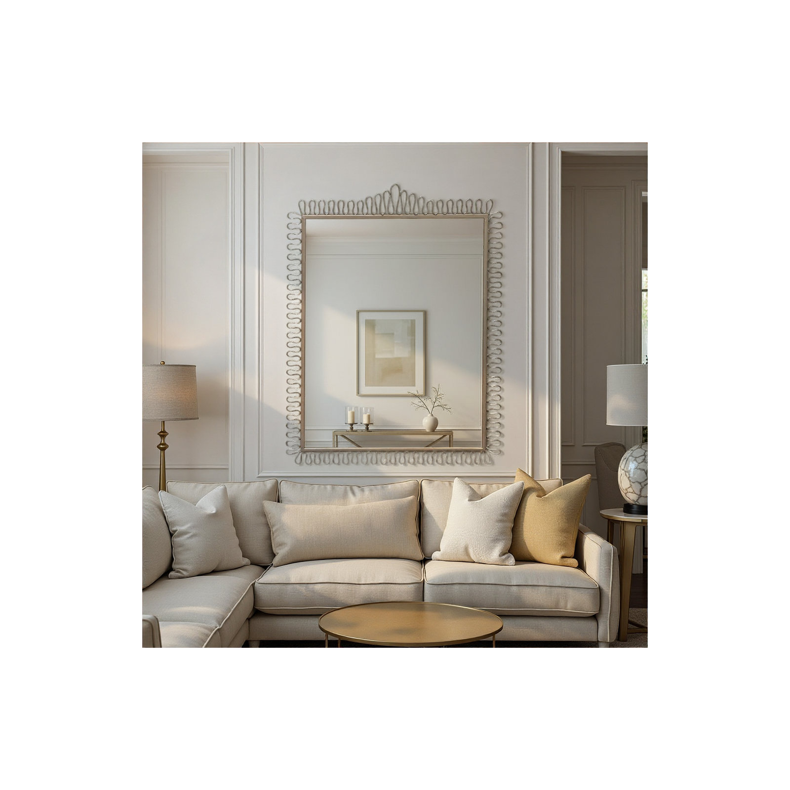 Squiggle Rectangle Champagne Silver Mirror