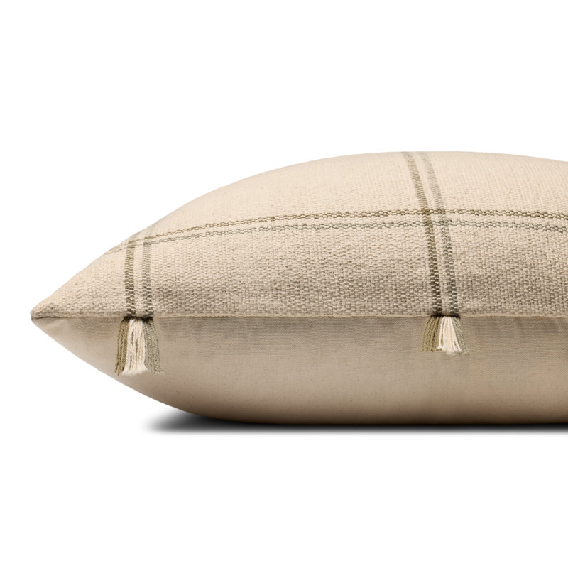 Amber Lewis x Loloi Lainey Decorative Pillow, Natural/Olive, Polyester