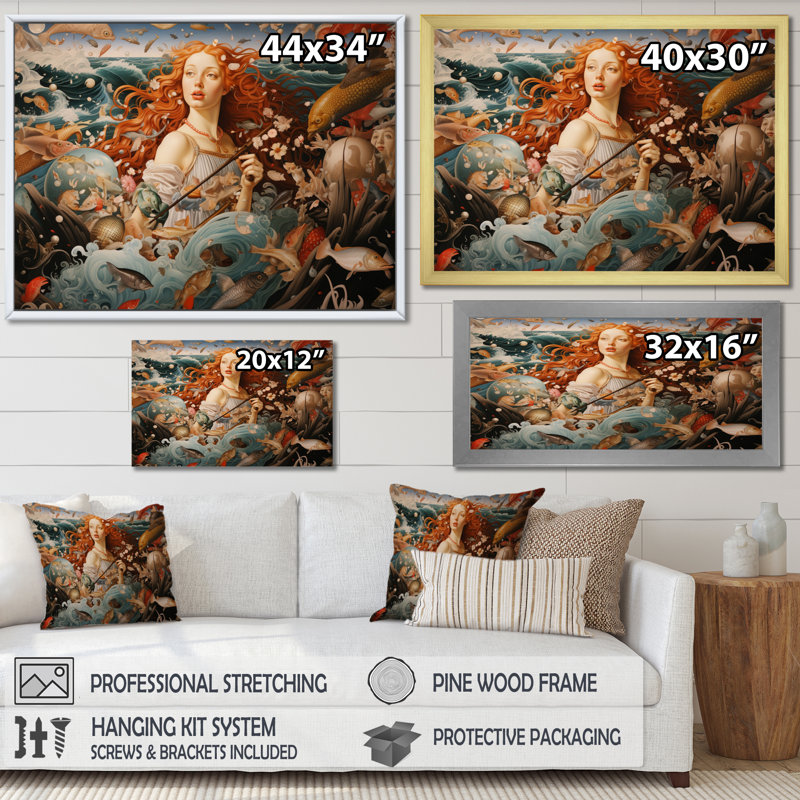 Chef-d'œuvre de la naissance de Vénus III sur toile, H 34 po x l 44 po x P 1,5 po, Cadre flottant doré