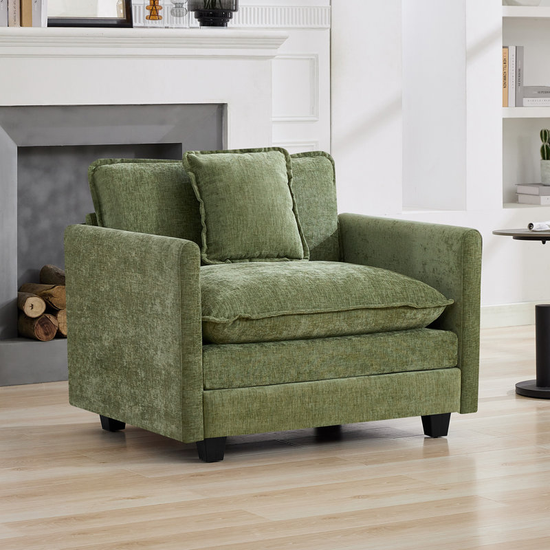 Fauteuil d'appoint rembourré en chenille de 41,3 po de largeur avec siège très profond, Vert