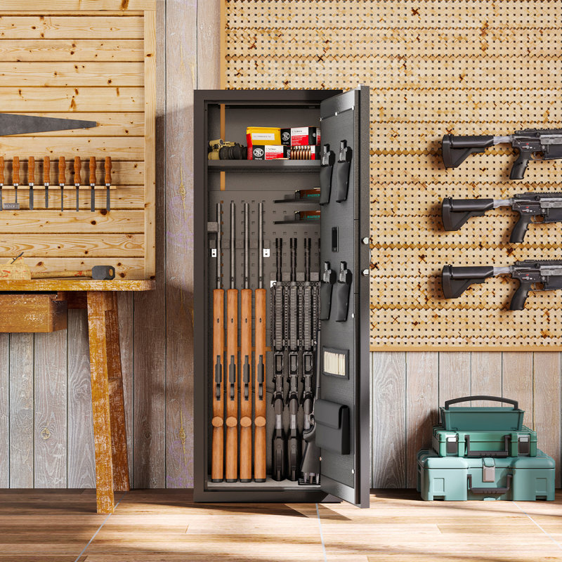 10-12 Gun Safe,Fingerprint Gun Safes for Home Rifle and Pistols,Large Gun Cabinets for Rifles and Shotguns with Scope,Long Rifle Safe with Adjustable Shelves and Gun Racks,Unassembled