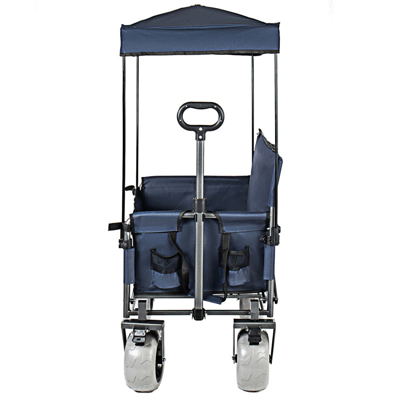 Convertible Folding Wagon Cart With Canopy, Blue