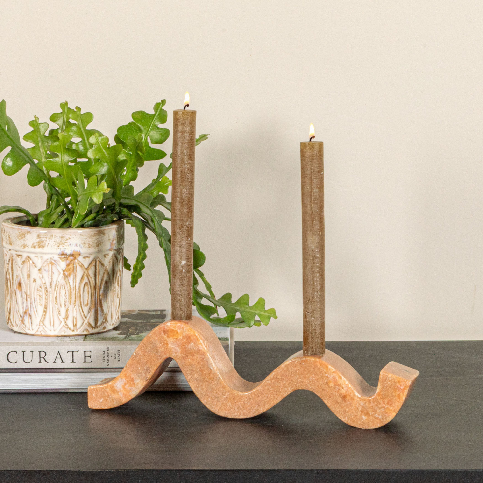 Marble Wave Double Taper Candle Holder, Pink