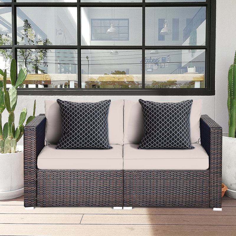 59'' Wide Straight Wicker Loveseat with Cushions, Brown