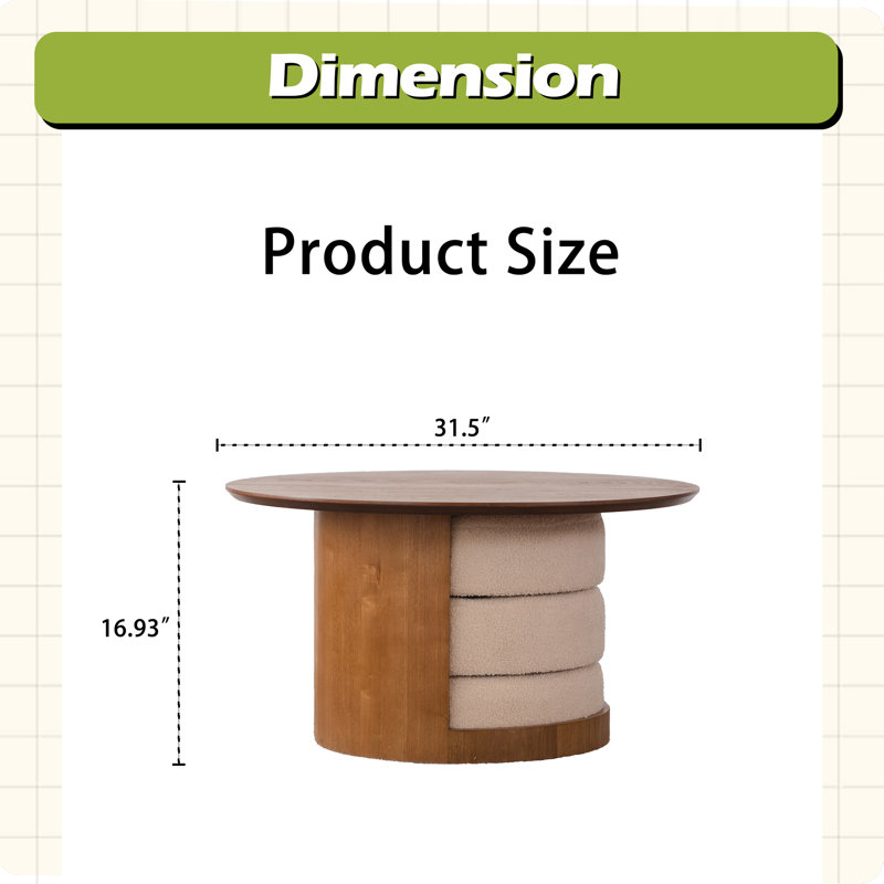 Table basse 31,5 "en bois avec 3 tabourets gigognes en tissu
