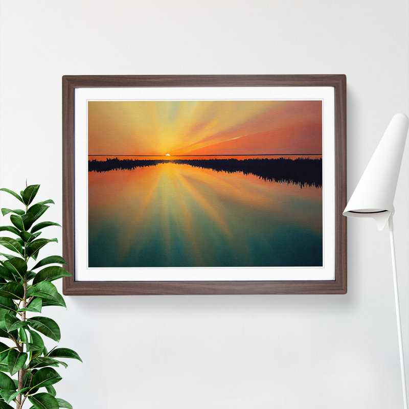 Watercolour Sunrise - Single Picture Frame Print, 46cm H x 64cm W, Walnut