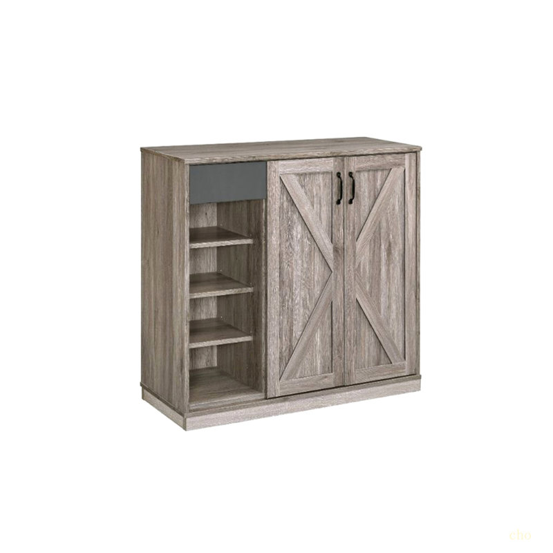 Rustic Grey Oak 4-Shelf Shoe Cabinet
