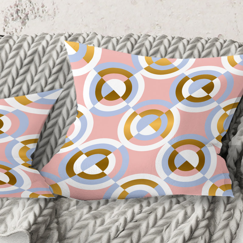 Circular geometric shapes pattern - Mid-Century ModernPrinted Throw Pillow, 18" x 18"