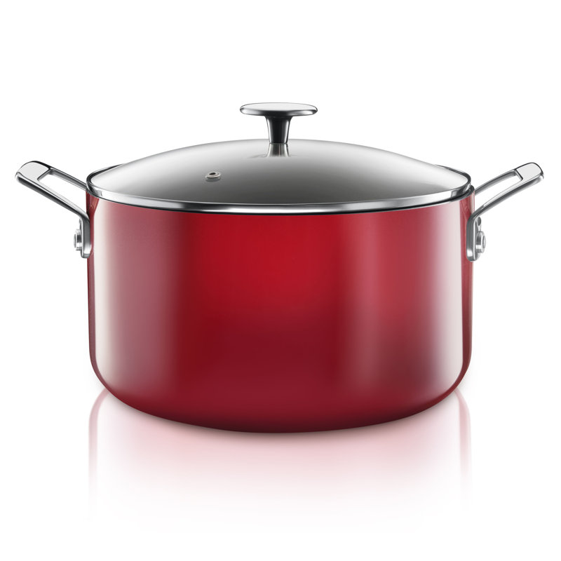 Granitestone 5 Quart Nonstick Aluminum Stock Pot with Tempered Glass Lid, Oven & Dishwasher Safe, Red