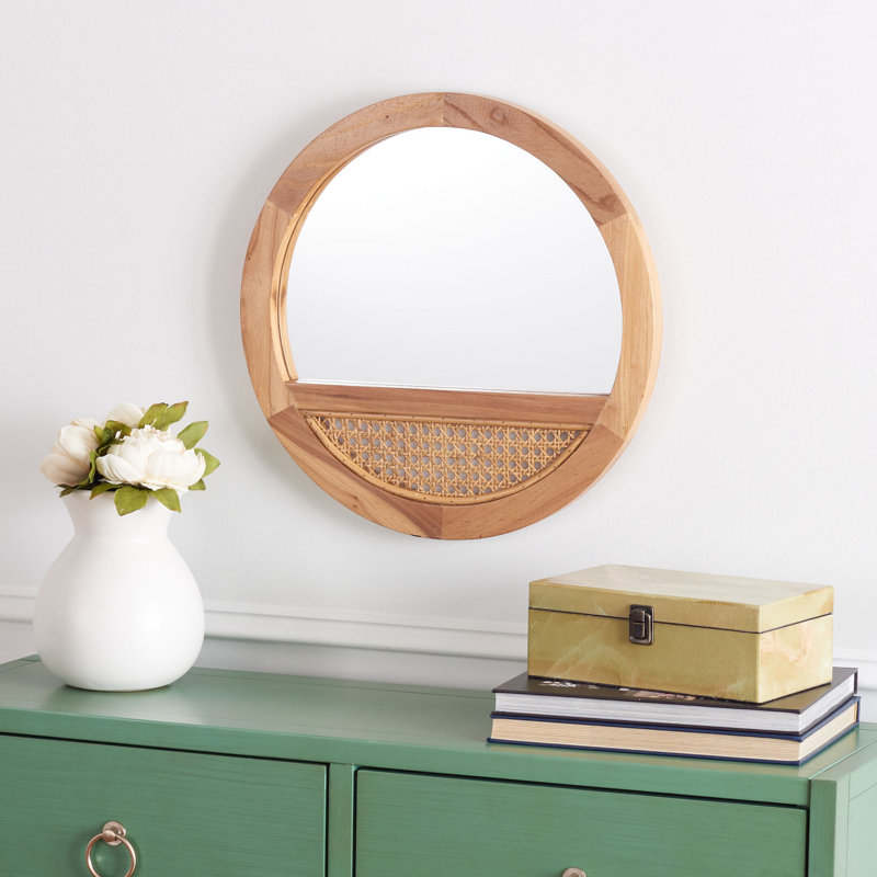 Ernesto Flat Wall Mirror, 17.50" x 17.50", Brown
