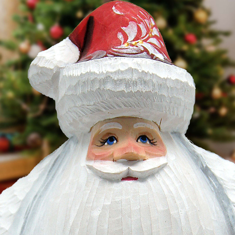 Holy Family Nativity Santa In Red Hand-Painted Wood Carved Masterpiece By G. Debrekht