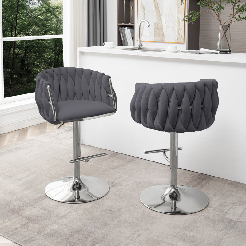 Ensemble de 2 tabourets de bar rembourrés en velours, Gris