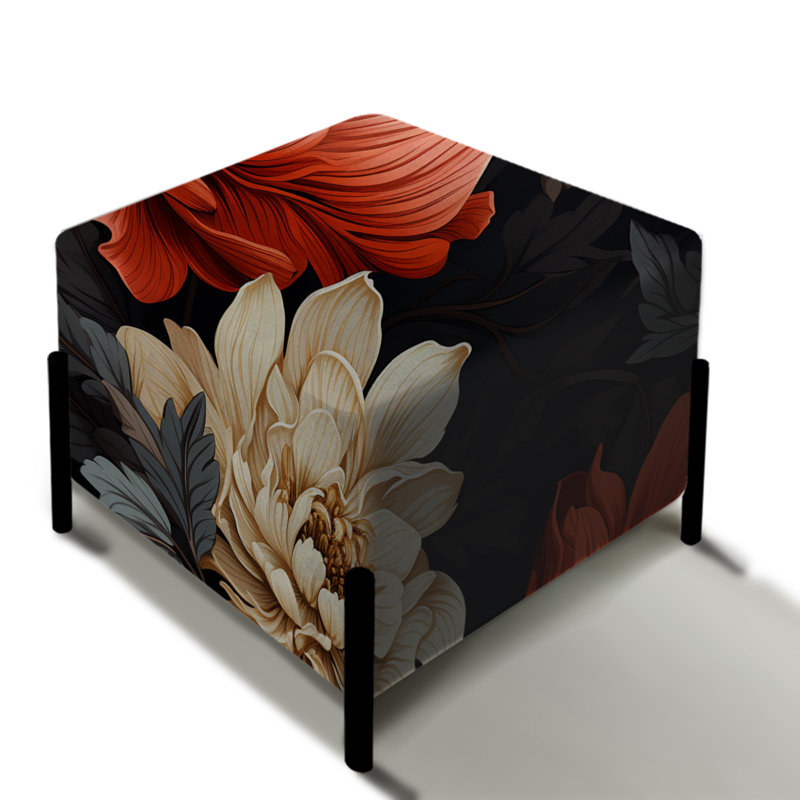 Élégance florale rouge - repose-pieds carré floral