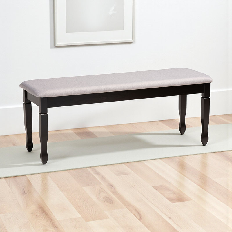 Banc rembourré en tissu gris avec bois brun foncé Gethyn, H 18,9 po x l 47,8 po x P 16,1 po, Gris, Marron foncé
