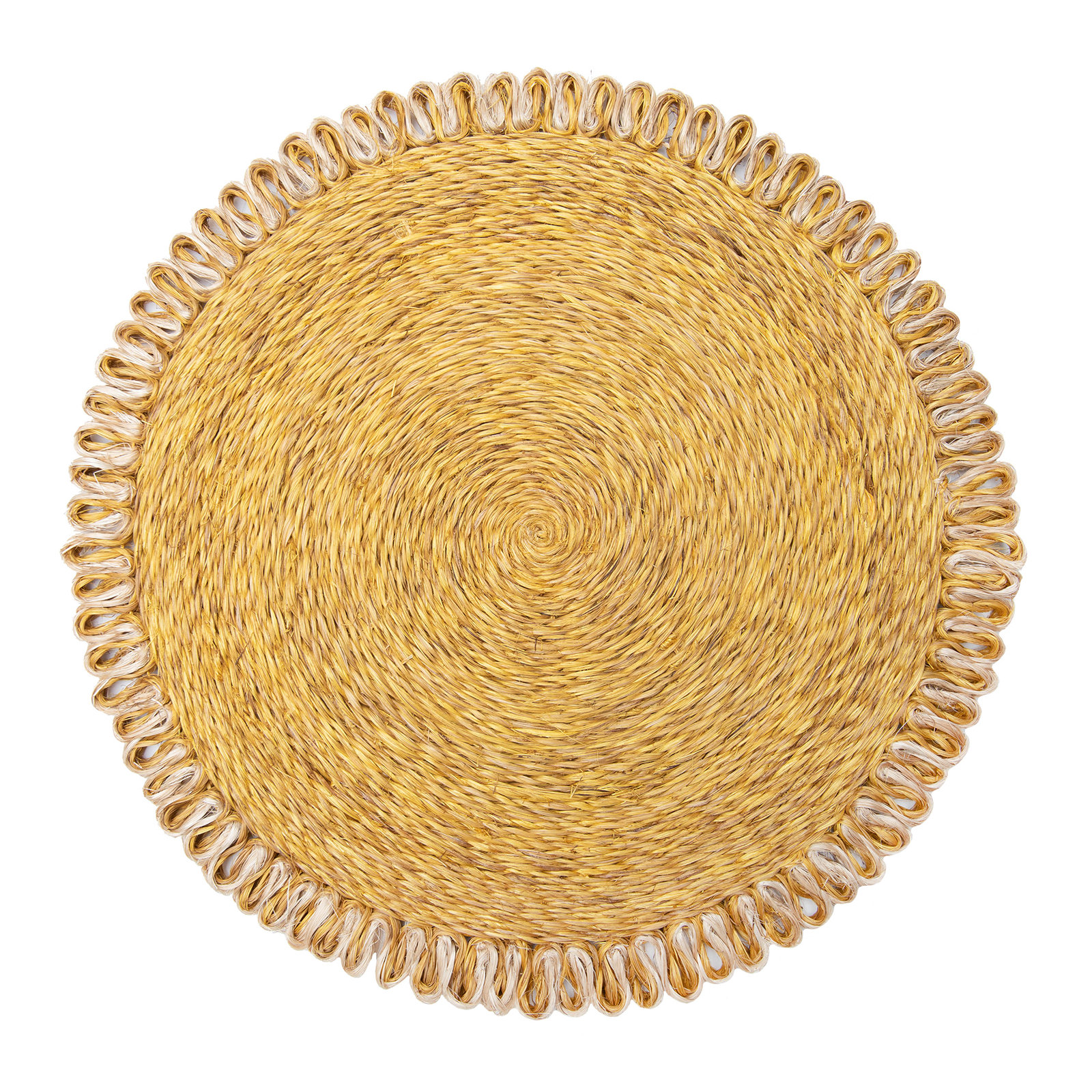 Amaretto Abaca Round Placemat, Mustard/Natural