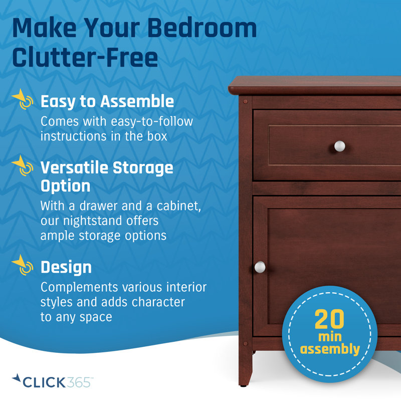 ClickDecor Alcott Side Table with Single Drawer and Storage Cabinet, Walnut